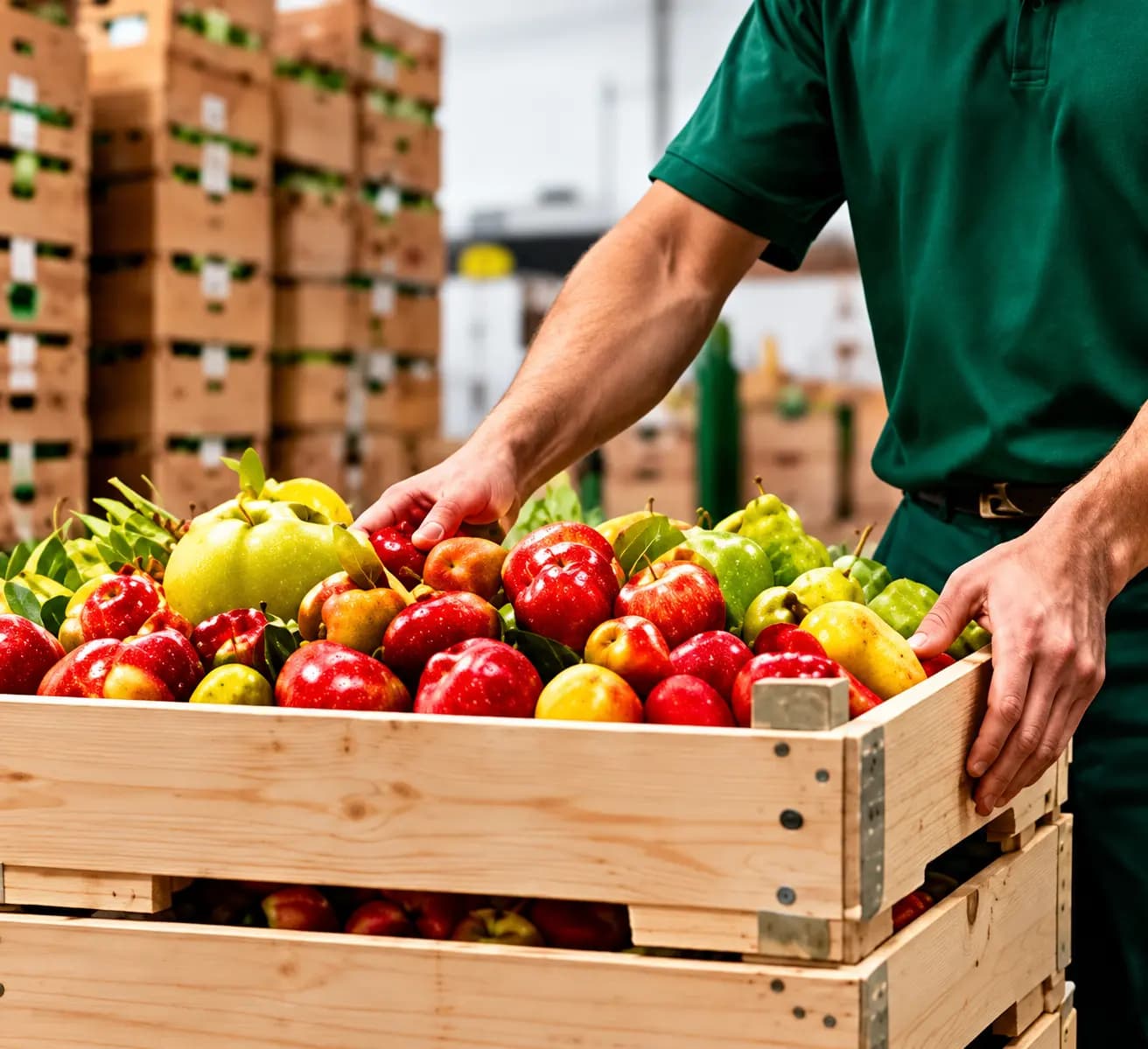 Crates stacked in the Season Fresh warehouse