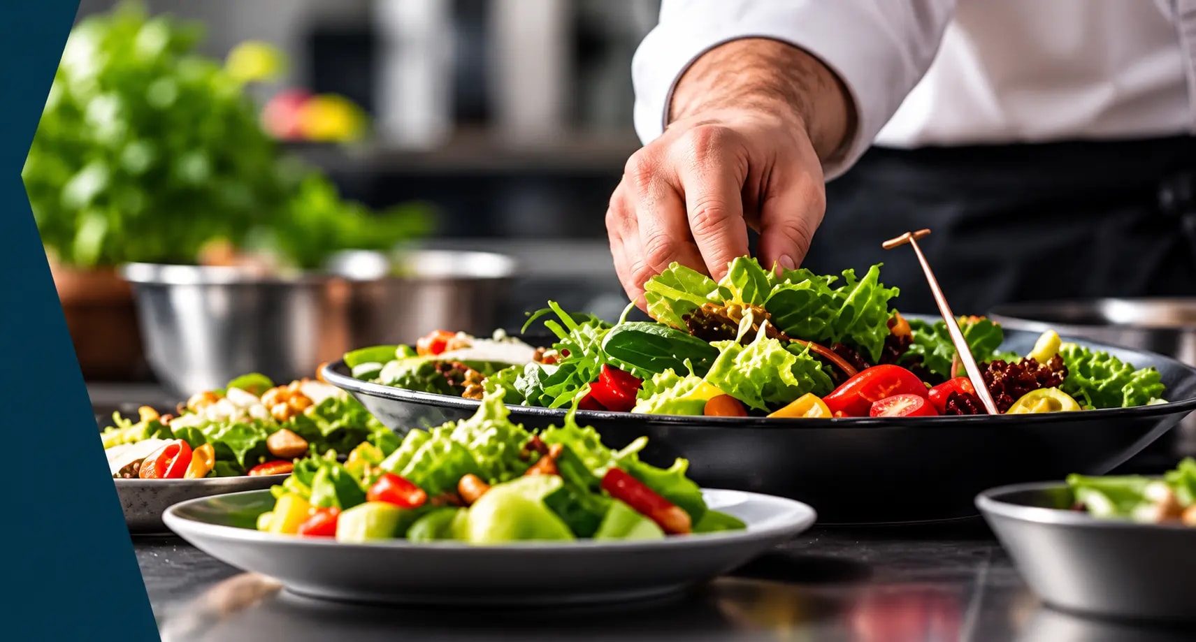A chef plating a fresh garden salad