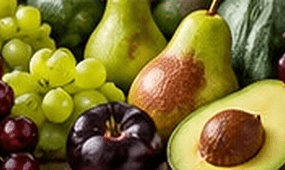 Grapes, pear, plum, and avocado